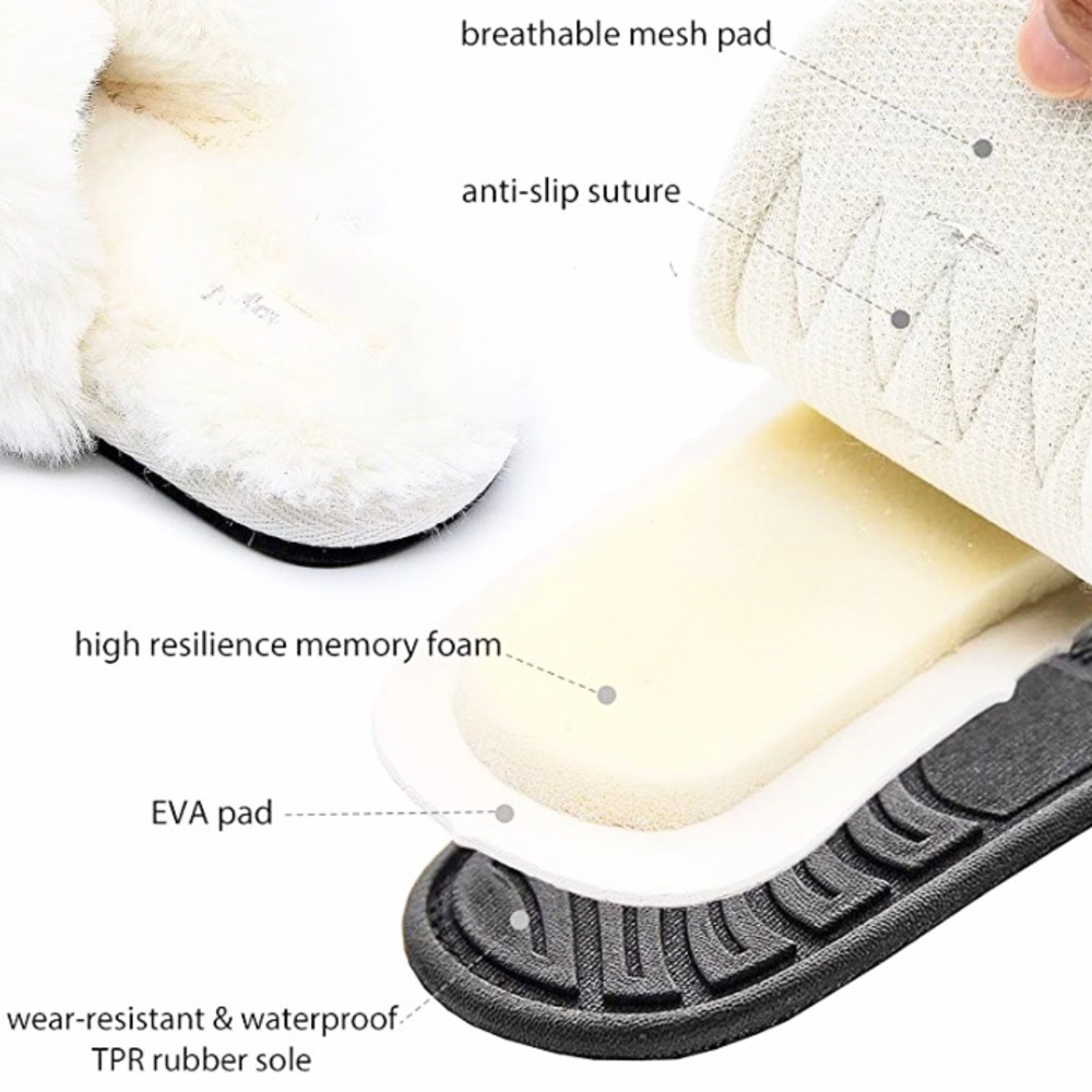 FamiPort White Cross Band Fluffy House Slippers S - Picture 4 of 12